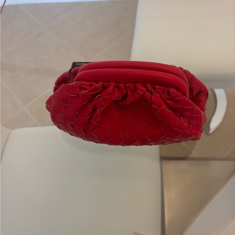 Red Woven Vegan  Clutch With Removable Strap.